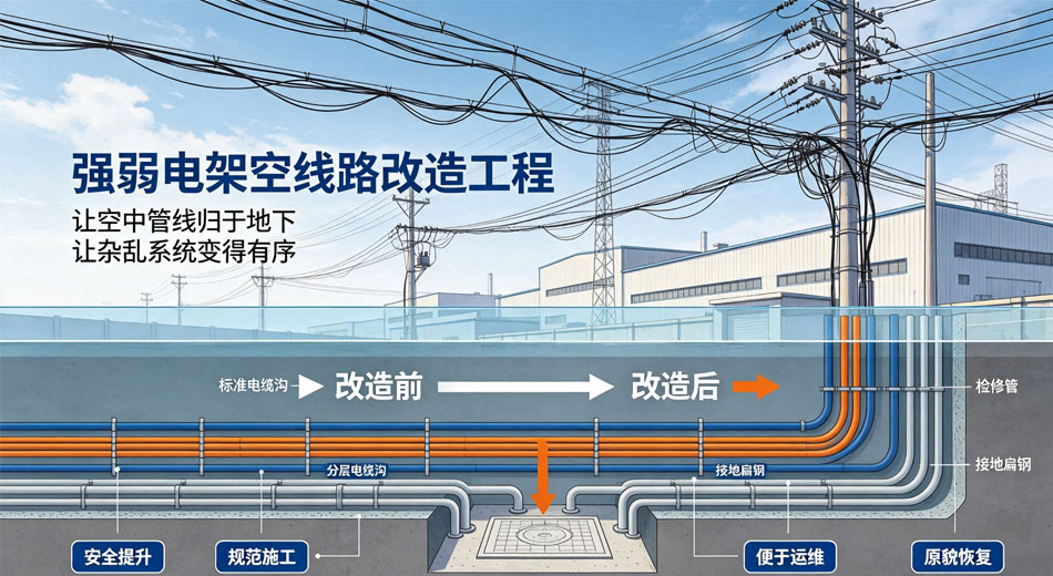 飞线入地 · 智慧立杆 | 某厂区强弱电架空线路改造工程